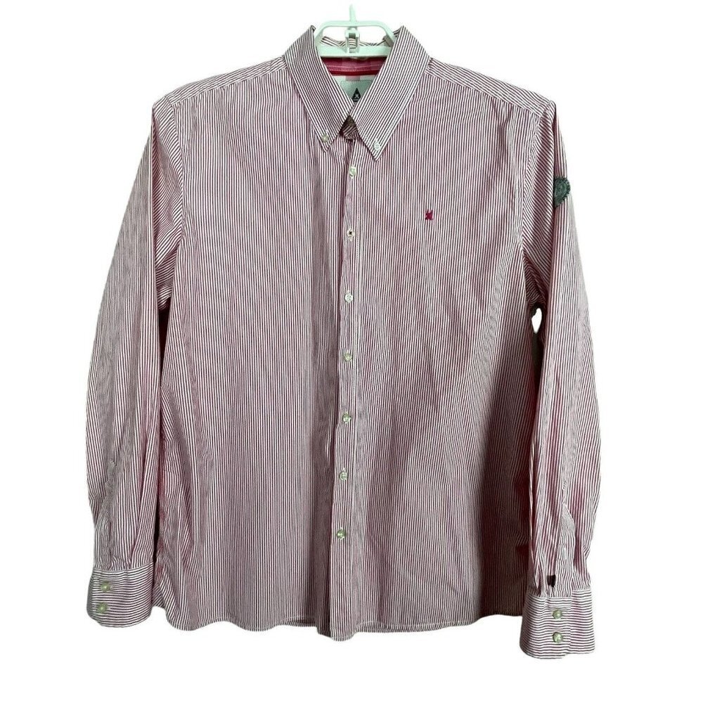 Gaastra Men's XL Pink White‎ Striped Embroidered Button Up Long Sleeve Shirt